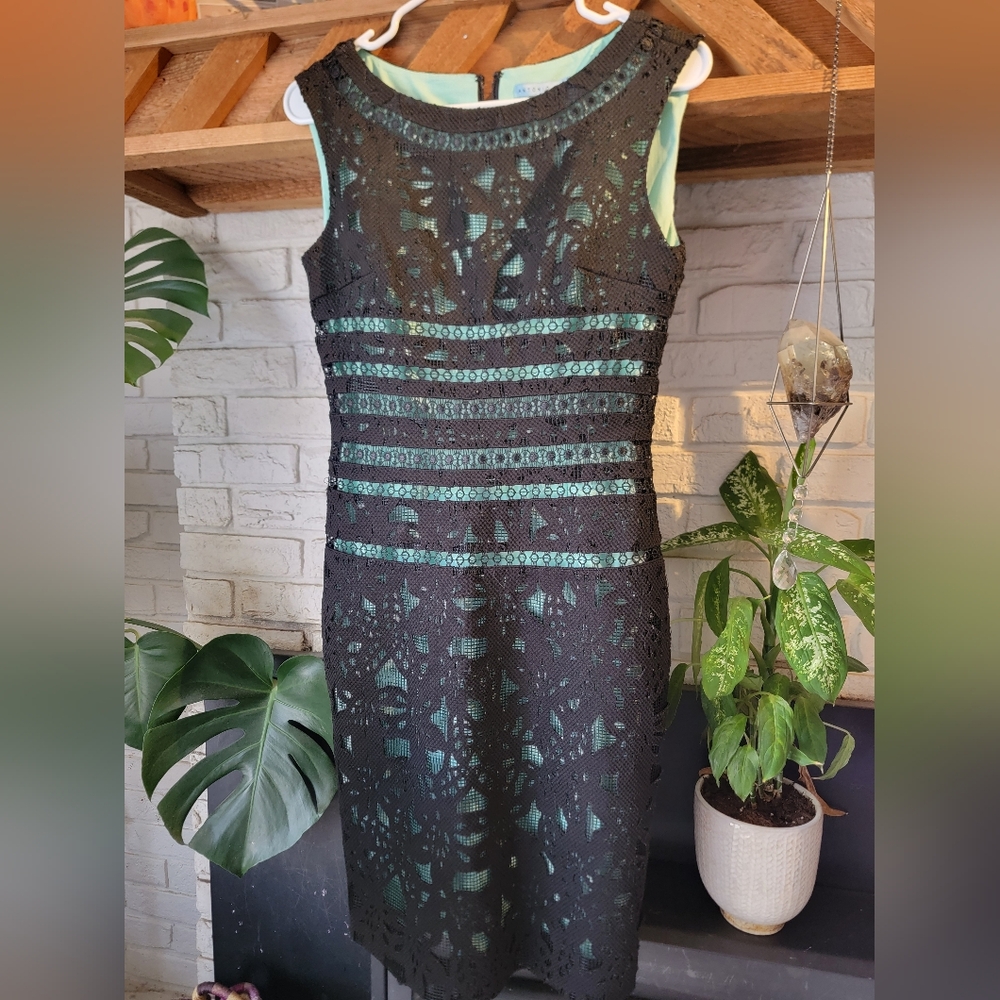 Antonio Melani Black Teal Lace Cut Dress Size 2